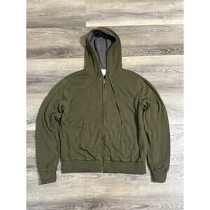 Mills Supply Knit Thermal Lined Green Double Zip Up Hoodie Retro - Men’s Large